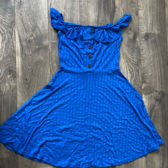 Beautiful Blue Ruffle Across The Shoulder Dress XS - Picture 7 of 8